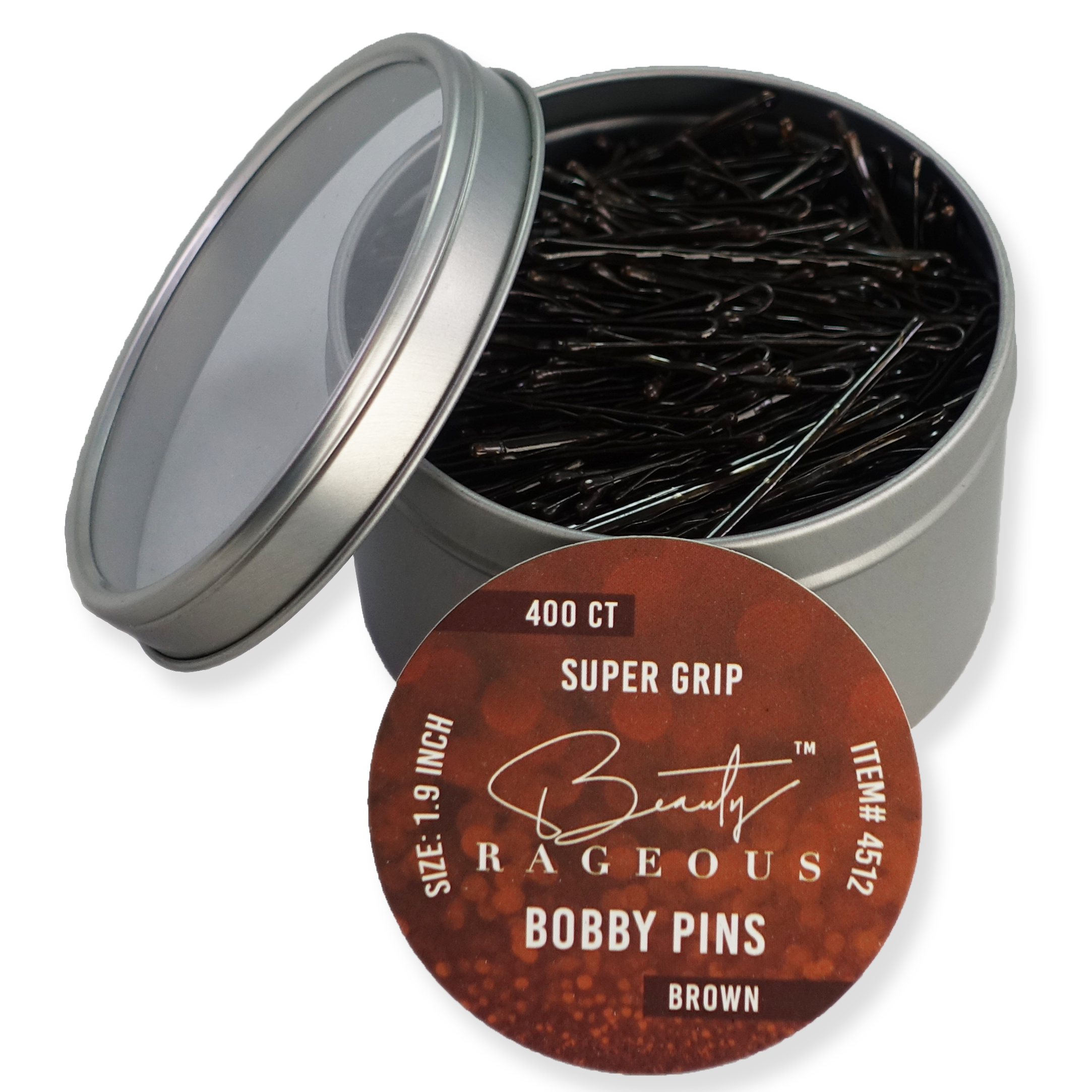 Super Grip BROWN Bob Pins – 400 Approx Count – Handy Reusable Tin – Beauty  Rageous